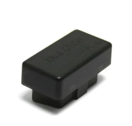 Bluetooth ELM327 OBD2 car fault diagnostic detector in black with switch; 43mm by 25mm by 23mm