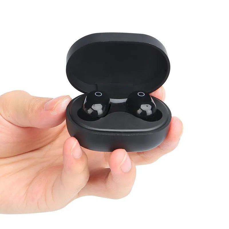Bluetooth headset with charging box showing true power display window, available in black and white