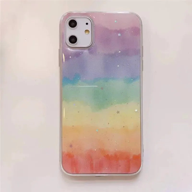 Epoxy Dream Rainbow phone case for iPhone 12 Pro Max with gradient rainbow TPU back cover