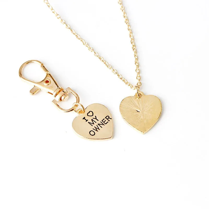 Gold alloy dog bone pendant necklace with I Love My Dog engraving on chain