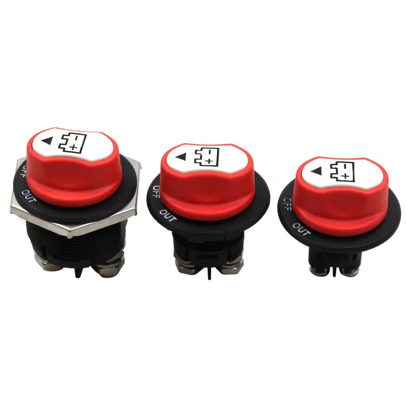Battery disconnect switch with red detachable knob and thick wire screw for 50A 100A 200A car yacht RV use