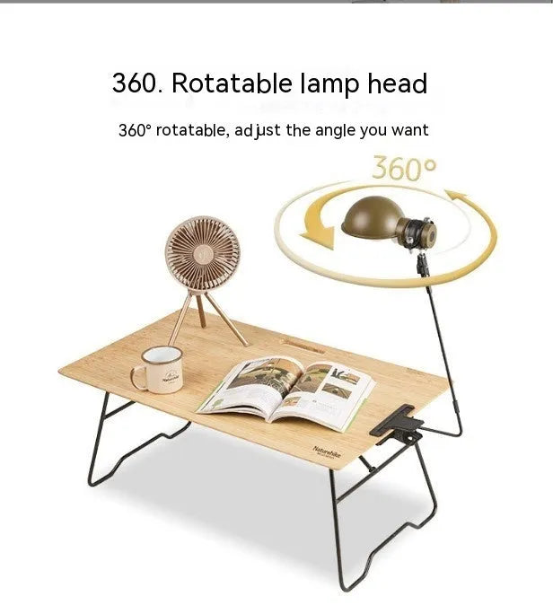 Rechargeable metal hanging camping lamp in Olive Green or Wood Grain Color, approximately 0.6kg, specification NH22ZM002