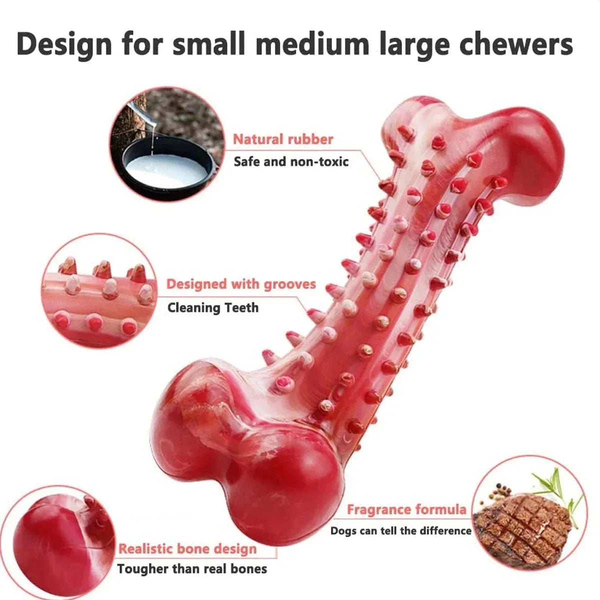 Red natural rubber chew toy for aggressive chewing dogs