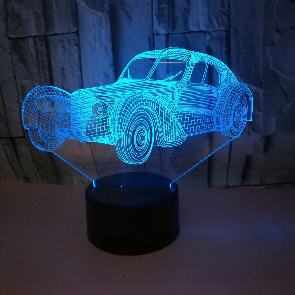 Classic car 3D USB night light with 7 colour touch and remote control on a desk