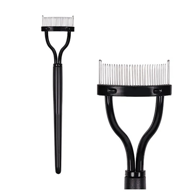 Collapsible eyelash comb with steel needle tip for eyebrow and lash correction