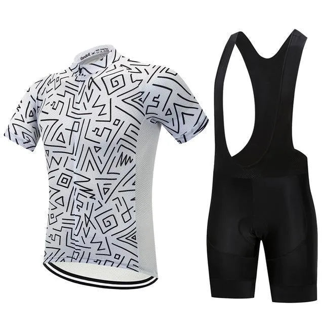 Cycling kit in black or white, shorts or strap style, sizes XS to XXL