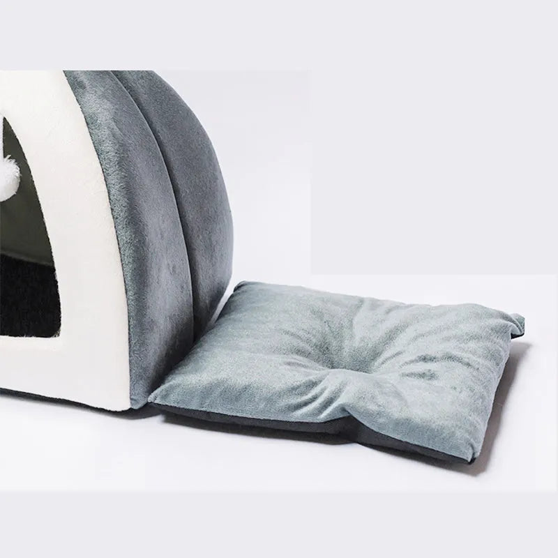 Rabbit ear Mongolian nest pet bed in grey with Arctic velvet cover, for cats and dogs