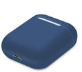 Silicone protective sleeve for Apple AirPods charging case shown in a selection of solid colours including black, blue, and pink.