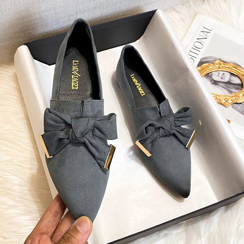 Flat slip-on pumps with low heel, imitation leather lining, beef tendon sole, black or gray, sizes 34-43