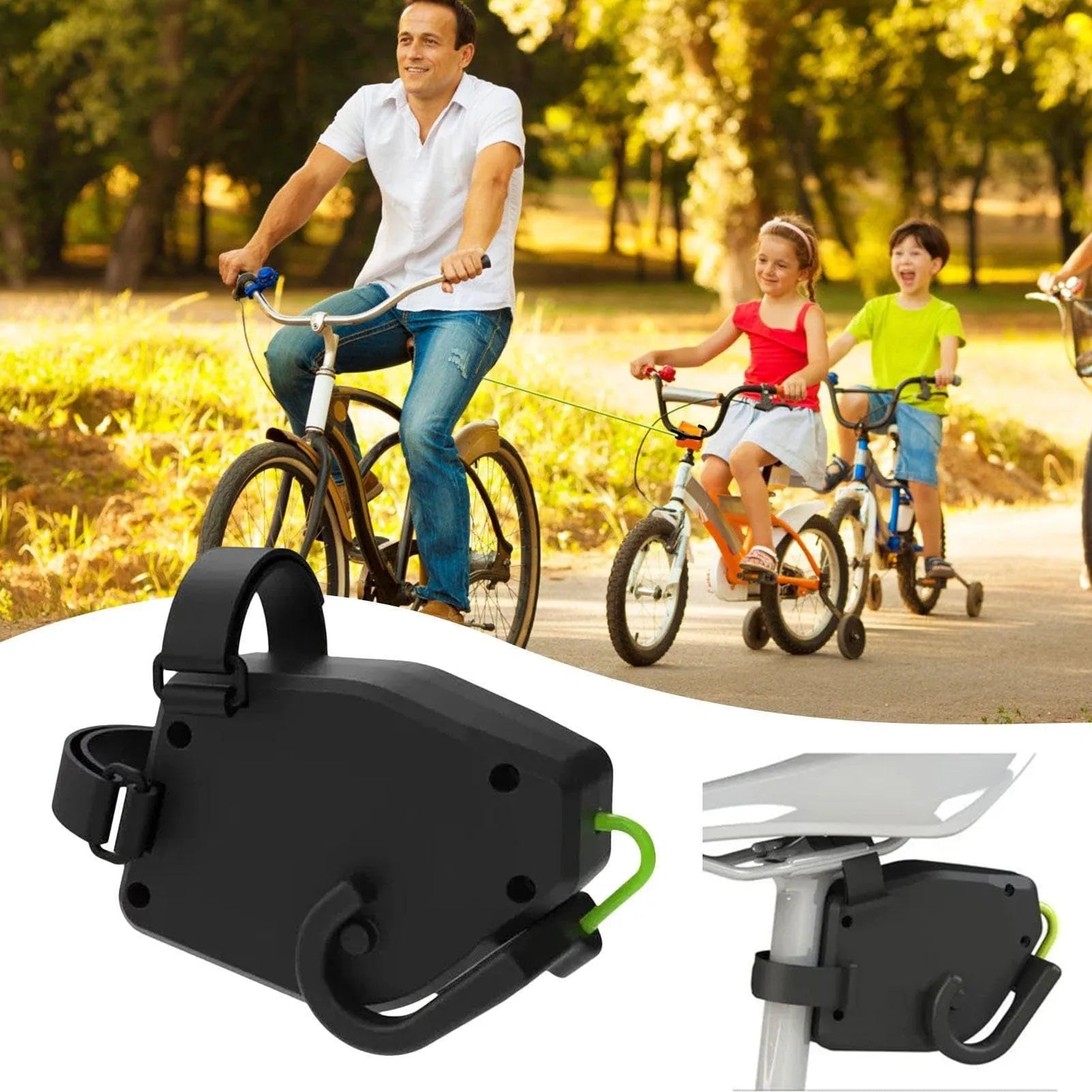 Black plastic resin bicycle trailer rope for mountain bike and parent-child cycling