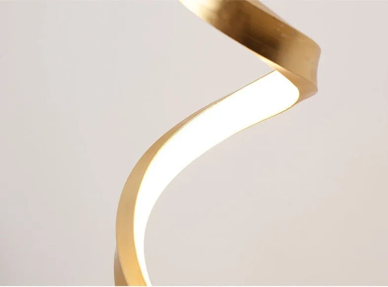Gold 24W LED table lamp with curved metal base and acrylic shade, remote control, 125mm x 450mm