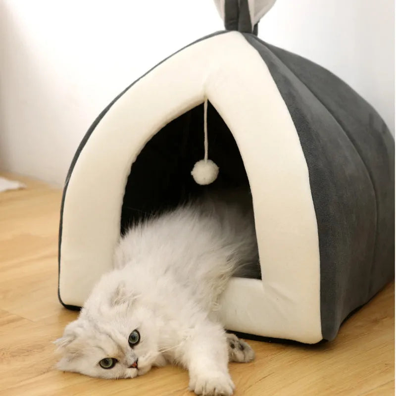 Rabbit ear Mongolian nest pet bed in grey with Arctic velvet cover, for cats and dogs