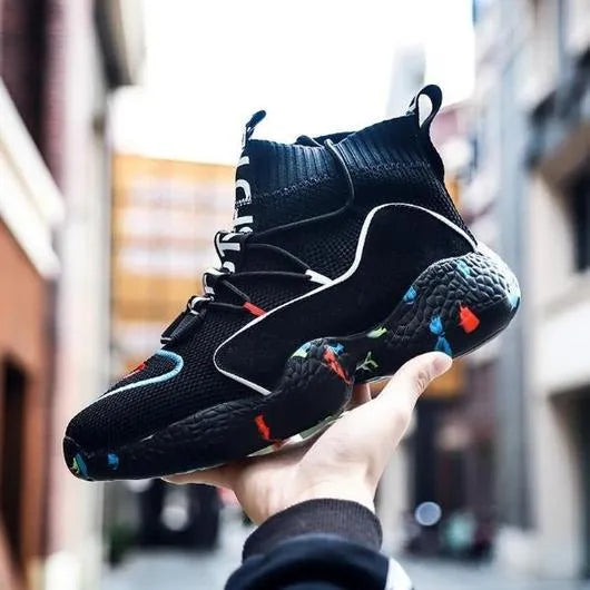 SPLASH mens hi-top winter sneakers with air mesh upper and plush lining in black colour option