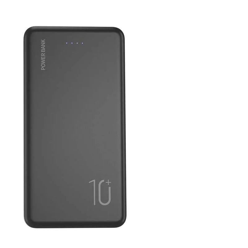 Ultra-thin 10000mAh power bank with multi-port output, in black