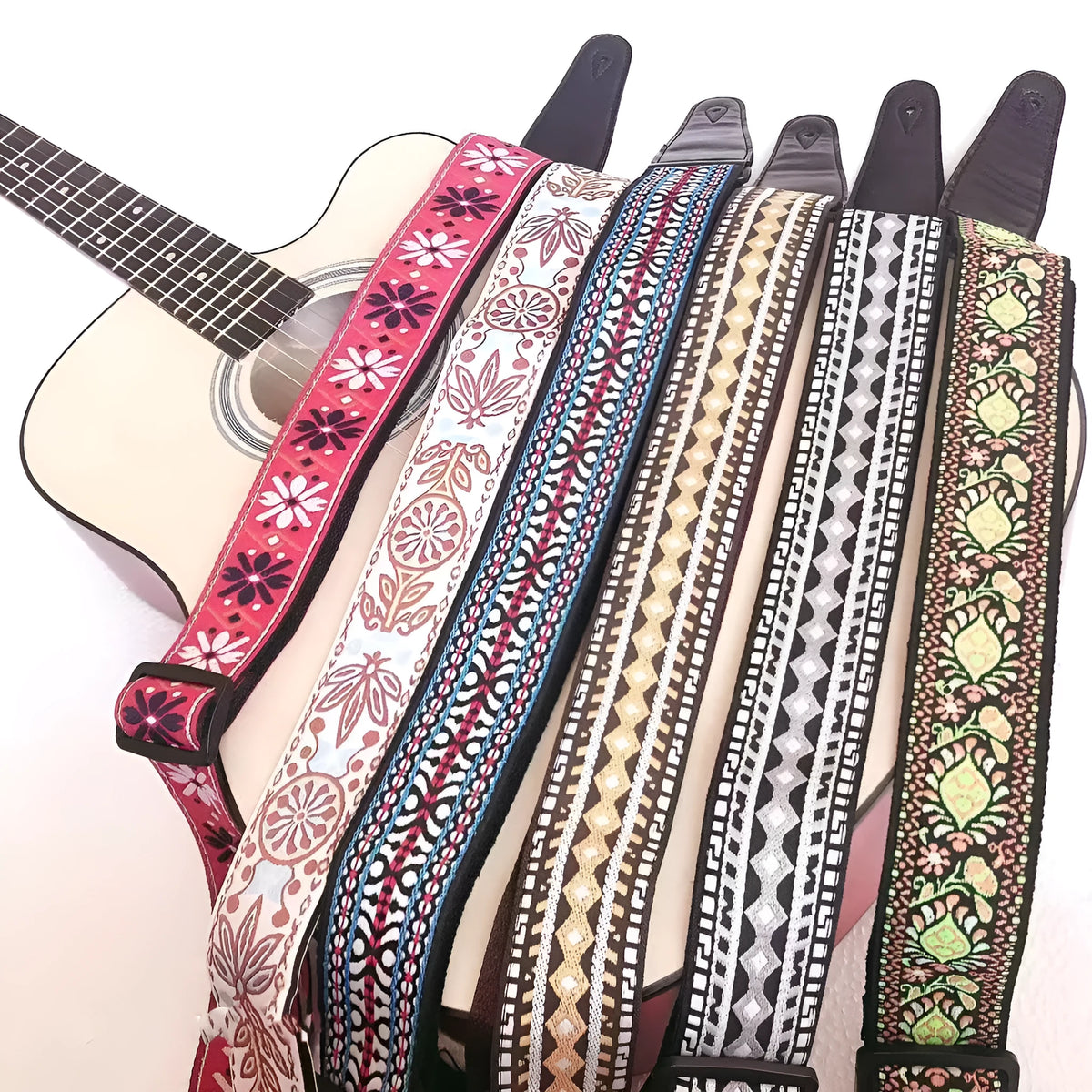 Embroidered guitar strap, adjustable 135-150cm, 5cm wide, thicker 1.8-2.0mm webbing, style S113 A