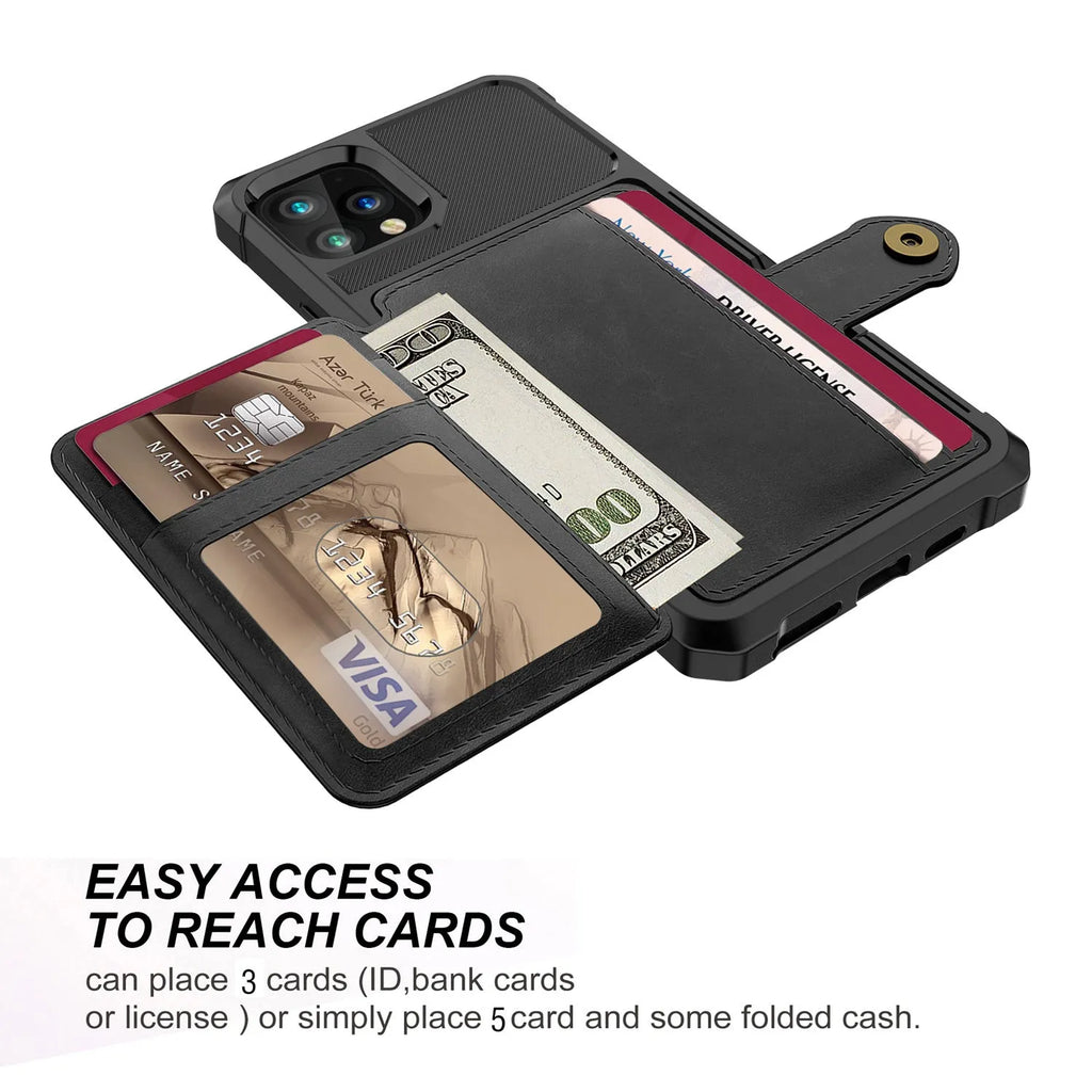 Imitation leather card wallet phone case for iPhone in solid colours showing integrated card slot on back.