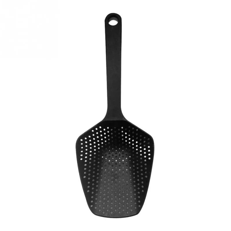 Nylon kitchen strainer with large scoop design for draining fried foods and soup