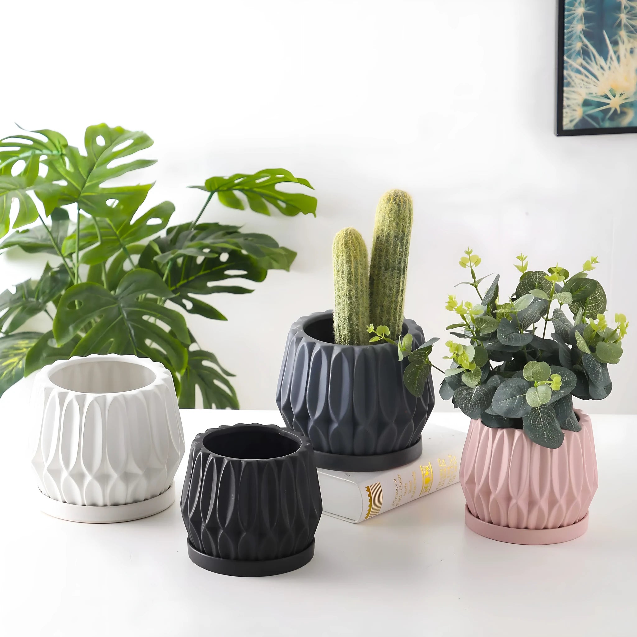 Medium grey ceramic flowerpot for tabletop or floor plant display