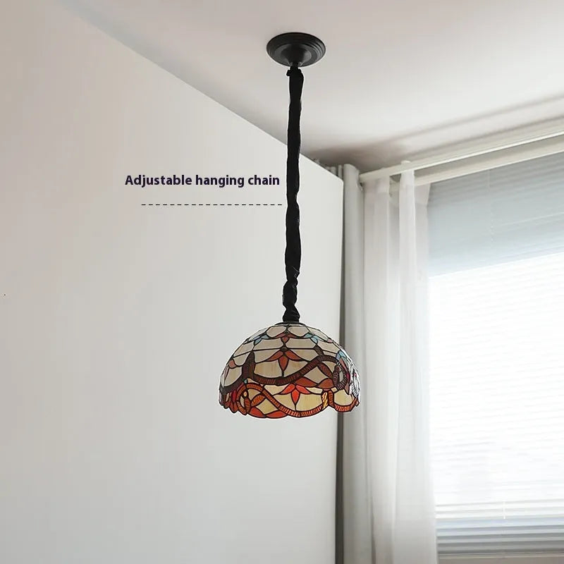 Mediterranean pendant lamp MD-1027 with hand-woven glass lampshade and ABS chassis, single light source for bedroom or dining room