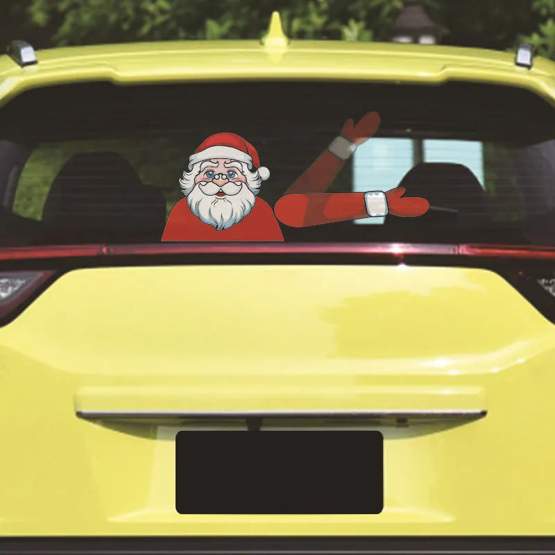 Santa Wiper Car Sticker Without Straps – reusable waterproof Christmas car decal, 20x20cm, 30g, no glue residue