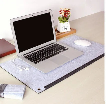 Grey felt multifunctional desk pad 33x63cm with USB hub and calculator mouse pad