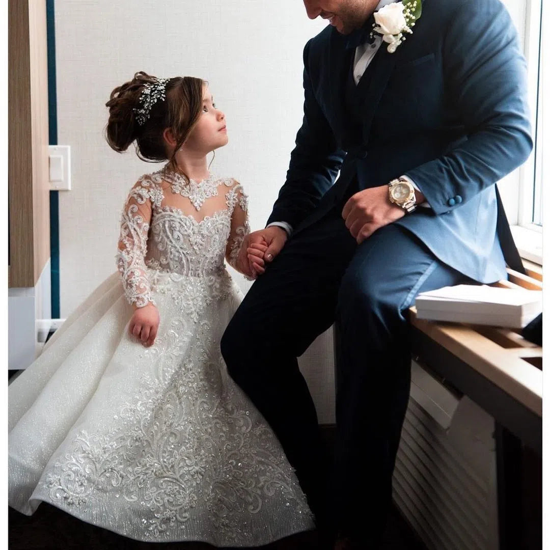 Children's princess dress in ivory white with bow and tulle tutu skirt, made from polyester, suitable for heights 80cm to 160cm