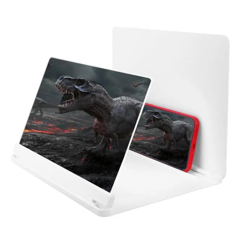Black and white phone screen amplifiers showing 9-inch magnified display and phone holder.