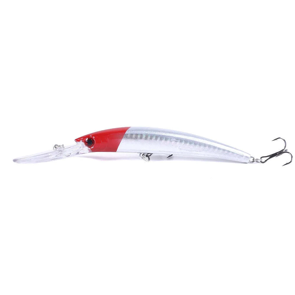 Minoruya fake bait fishing hook plastic hard lure 15cm 15g 6#hook in selected colour on white background