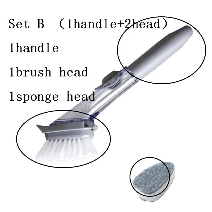2 in 1 long handle cleaning brush with removable brush head and sponge for kitchen use