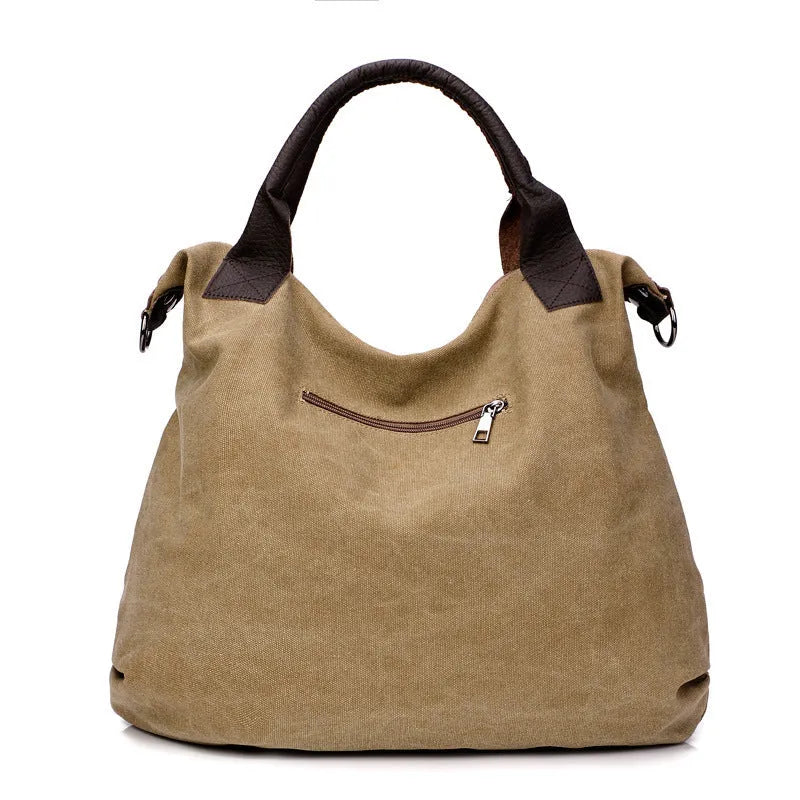 Retro minimalist canvas handbag for women with zipper closure and double straps