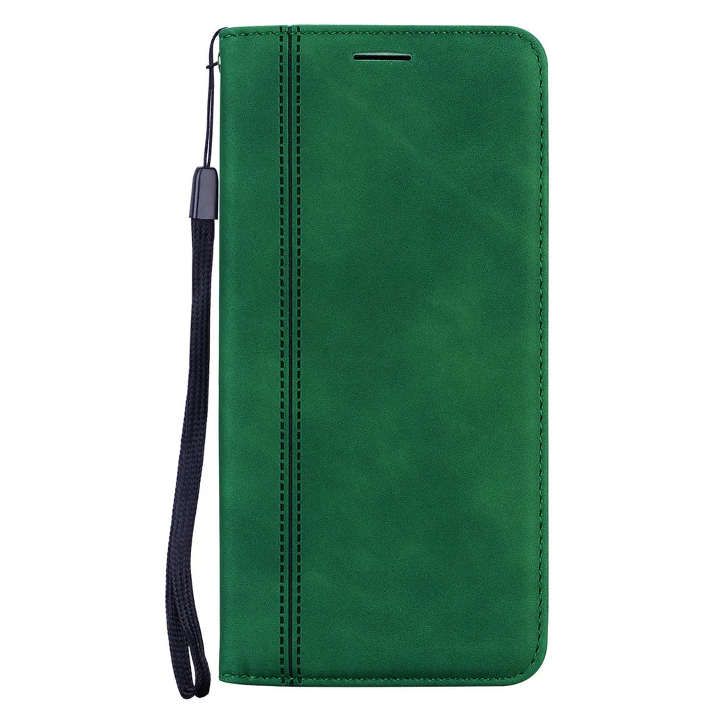 Business mobile phone leather case with suction frosted card flip, TPU PU, card insertion, in black red blue green brown