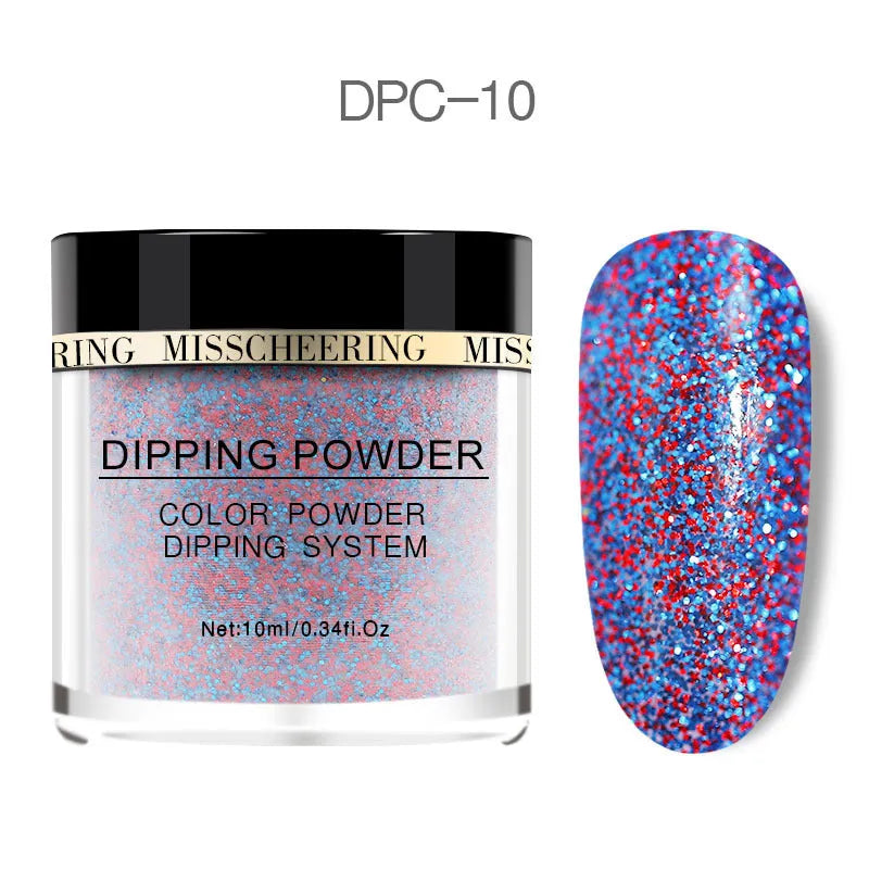Laser glitter nail powder in a dish with a brush, showing sparkling particles for dip application