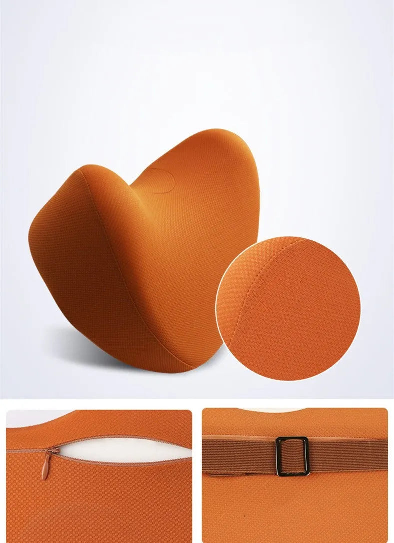 Car headrest and neck pillow with silky nylon cover and memory cotton core, 29cm by 21cm by 15cm, in Apricot colour