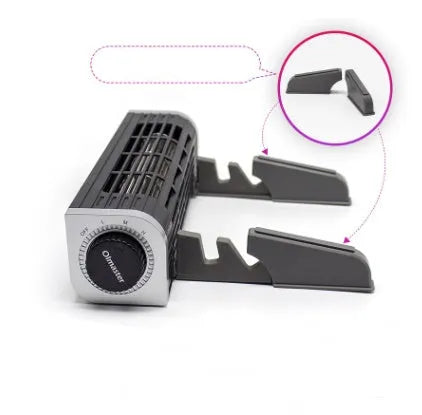 Black notebook cooling pad with five fans, USB cable, and optional fold-out support stand for laptops.