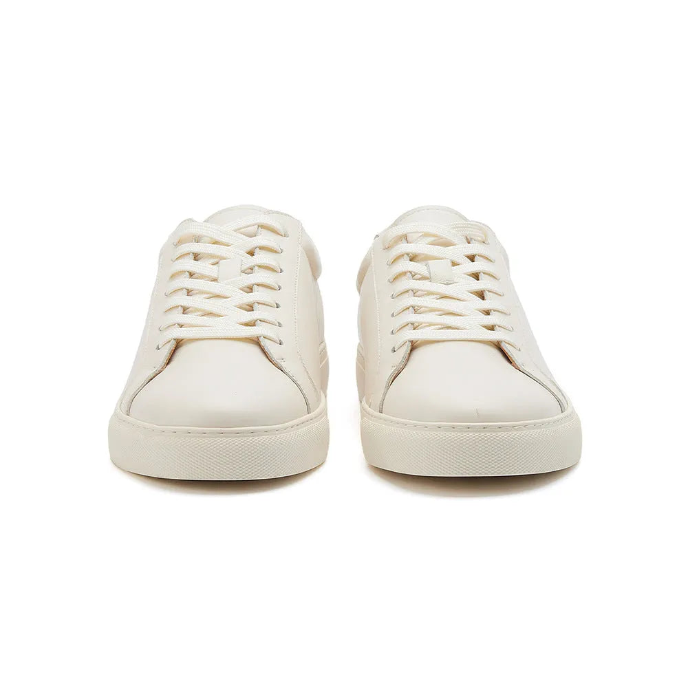 Men's pure white casual sports skate shoes with low-top lace-up design and rubber sole