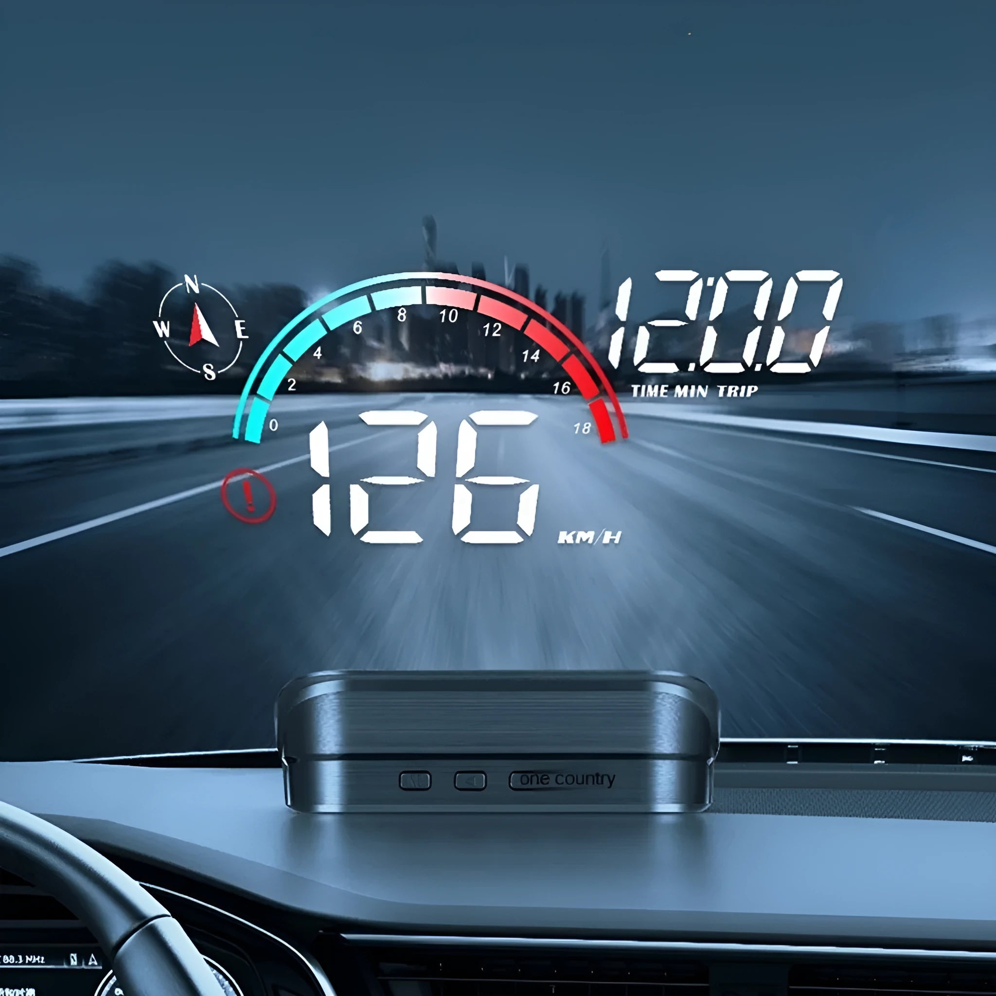 Black universal car head-up display HUD projector unit for speed and compass projection.