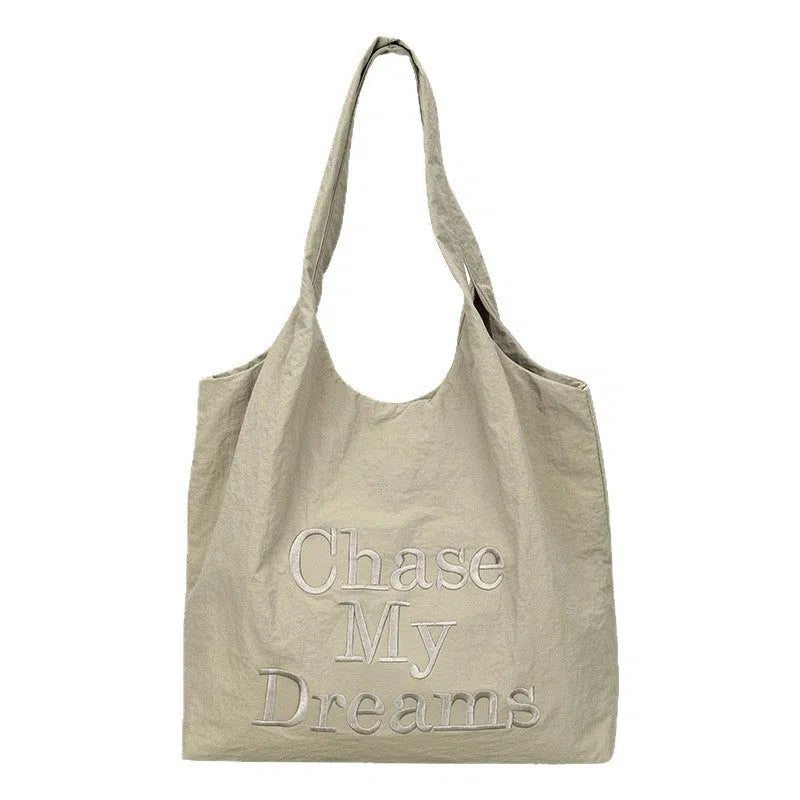 Korean-style 3D Letter shoulder bag with minimalist embroidery in nylon, available in four colours