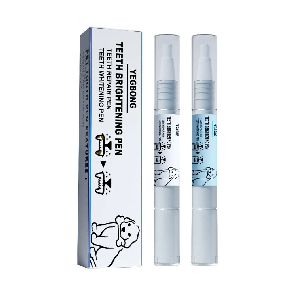 Pet teeth whitening pen and dental brush set for canine and feline tartar removal