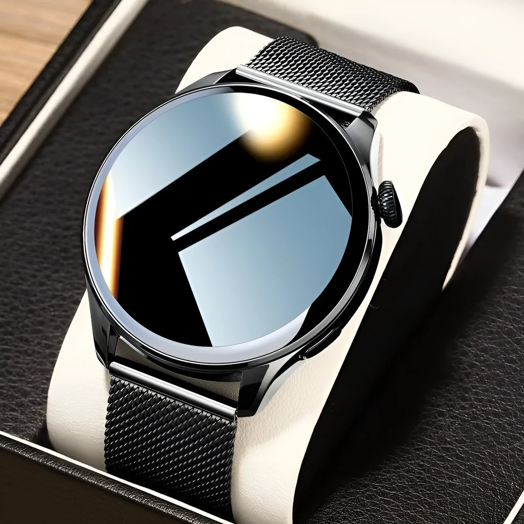 Multifunction smart watch with Bluetooth calling, heart rate and blood pressure monitoring, TFT screen, and choice of steel or leather style
