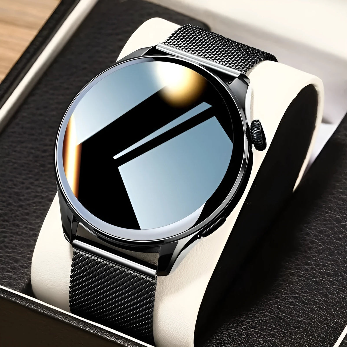 Multifunction smart watch with Bluetooth calling, heart rate and blood pressure monitoring, TFT screen, and choice of steel or leather style
