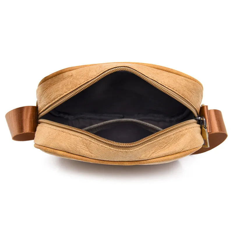 Men's waterproof paper crossbody bag in retro style showing black, brown and silver colour options