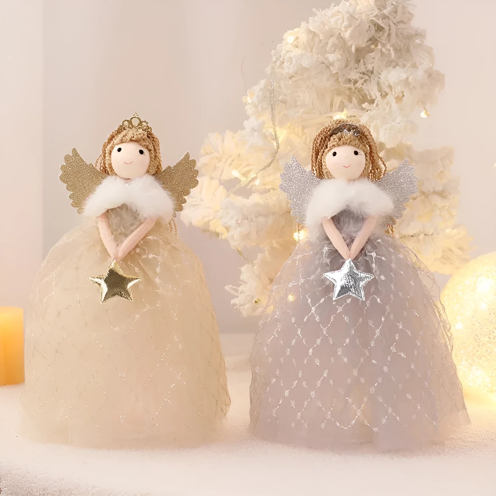 Gold and light grey non-woven fabric angel doll ornaments measuring 26x15cm