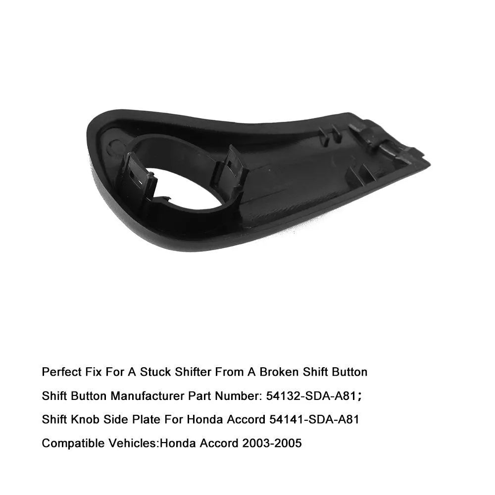 Black plastic shift button, spring, and side plate for Honda Accord 2003-2005 refit kit.