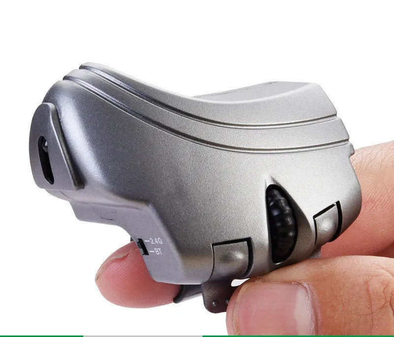 Bluetooth 2.4G rechargeable ring mouse in black, 60x40mm, with three buttons and optical sensor