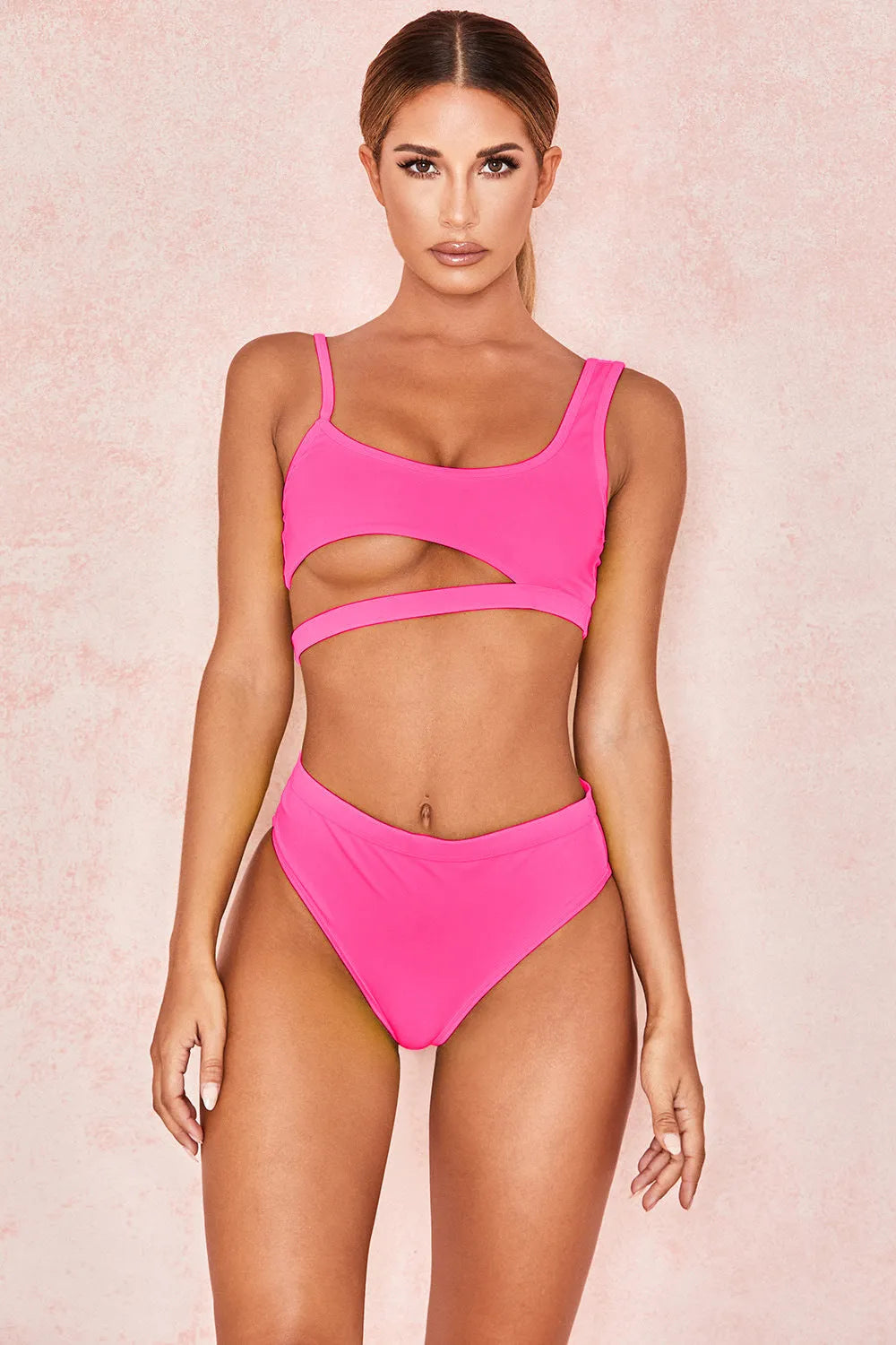 Solid colour ladies nylon swimwear with chest pad available in black