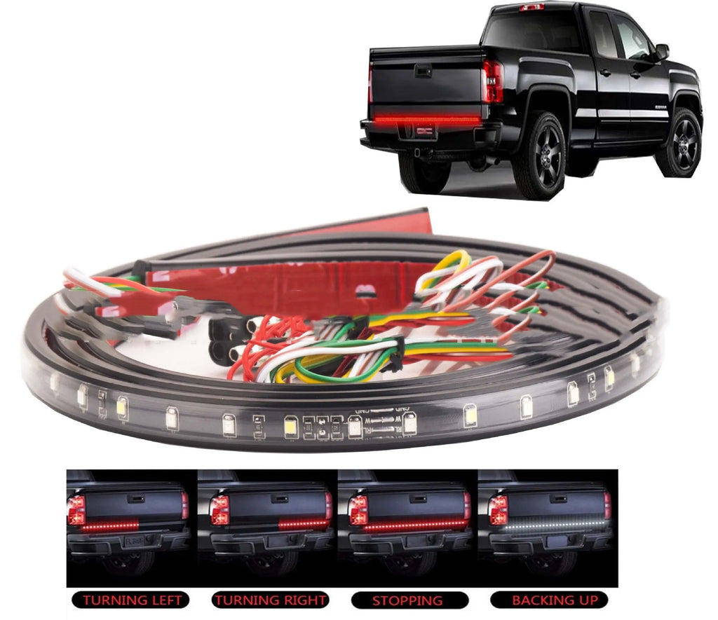 Red white LED tail light bar for American pickup trucks with 108 SMD2835 LEDs and triple mode operation