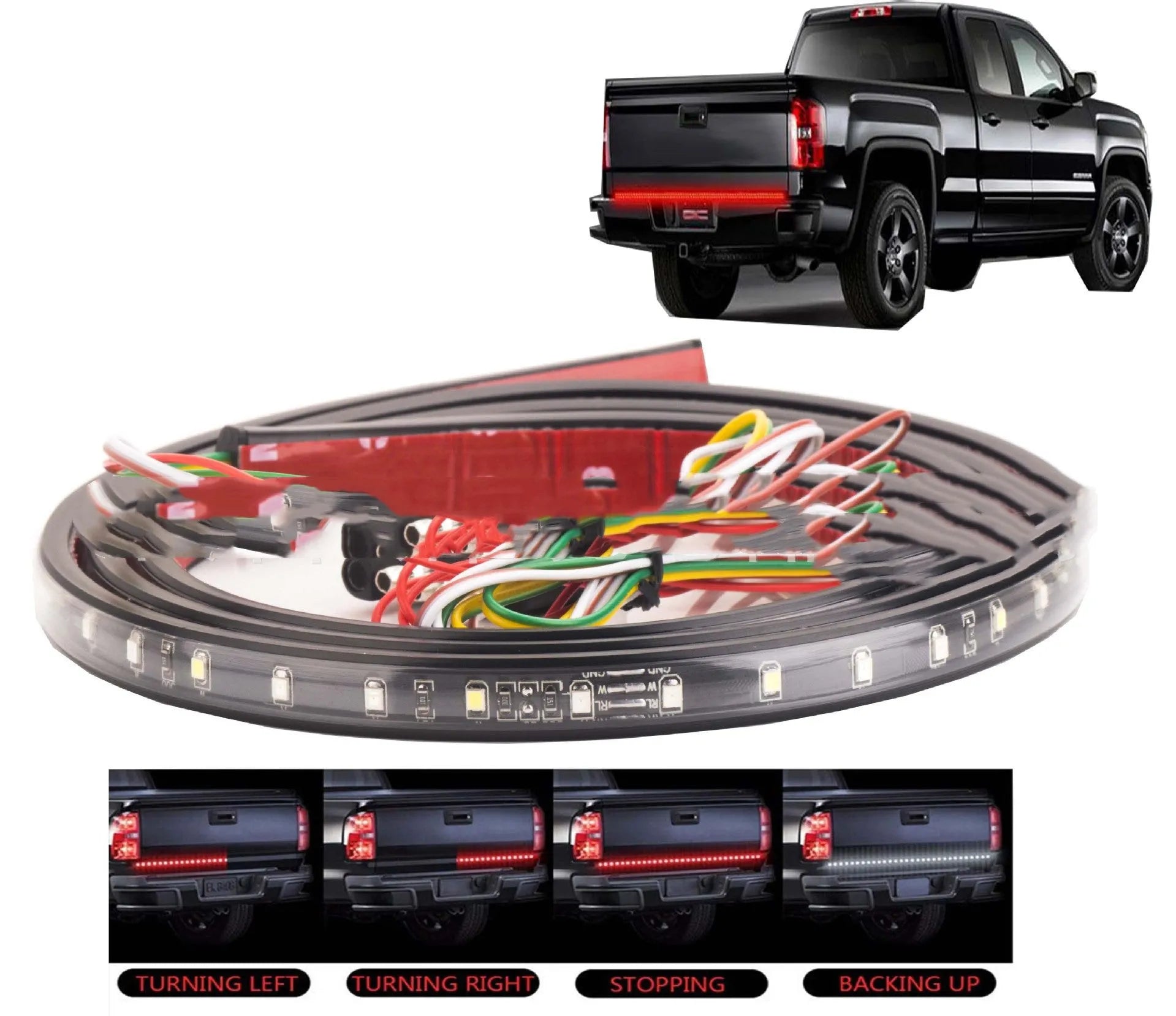Red white LED tail light bar for American pickup trucks with 108 SMD2835 LEDs and triple mode operation