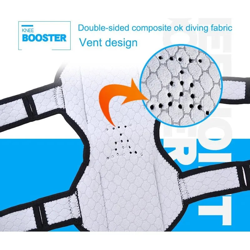 Adjustable knee brace with patella booster spring for mountaineering and sports activities