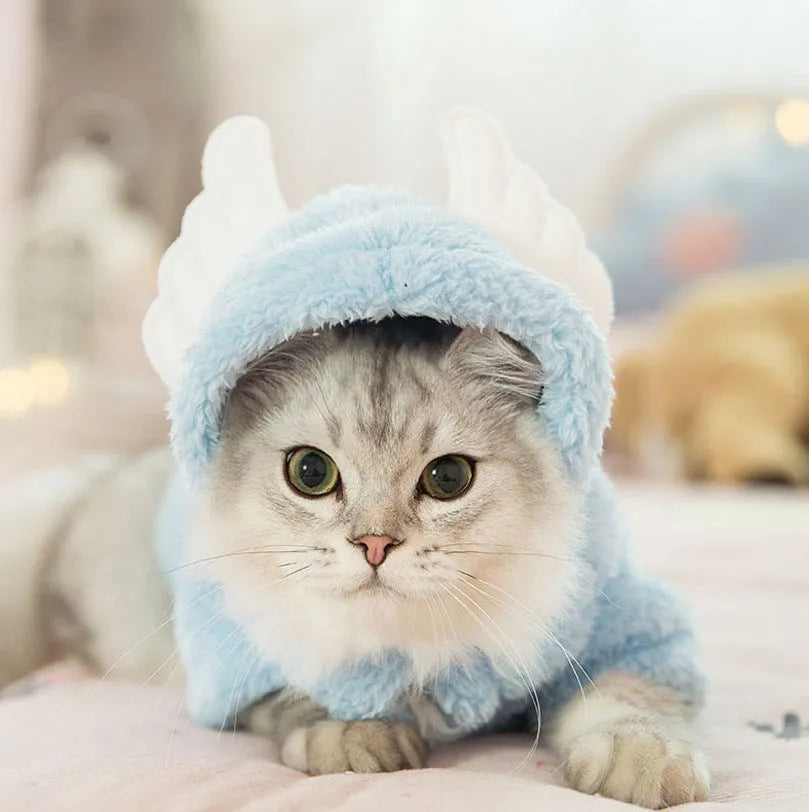 Cute pink rabbit cat costume made from cotton with button detail on the chest