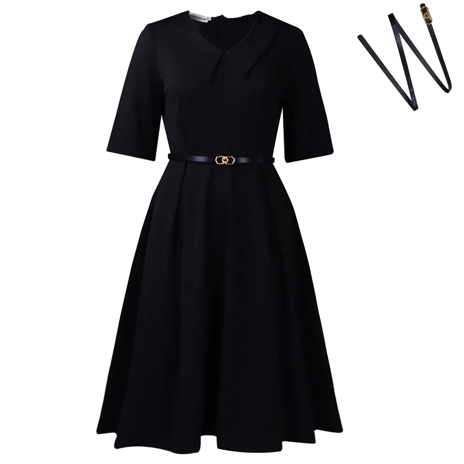 African half-sleeve dress with matching belt in solid colours showing high waist design